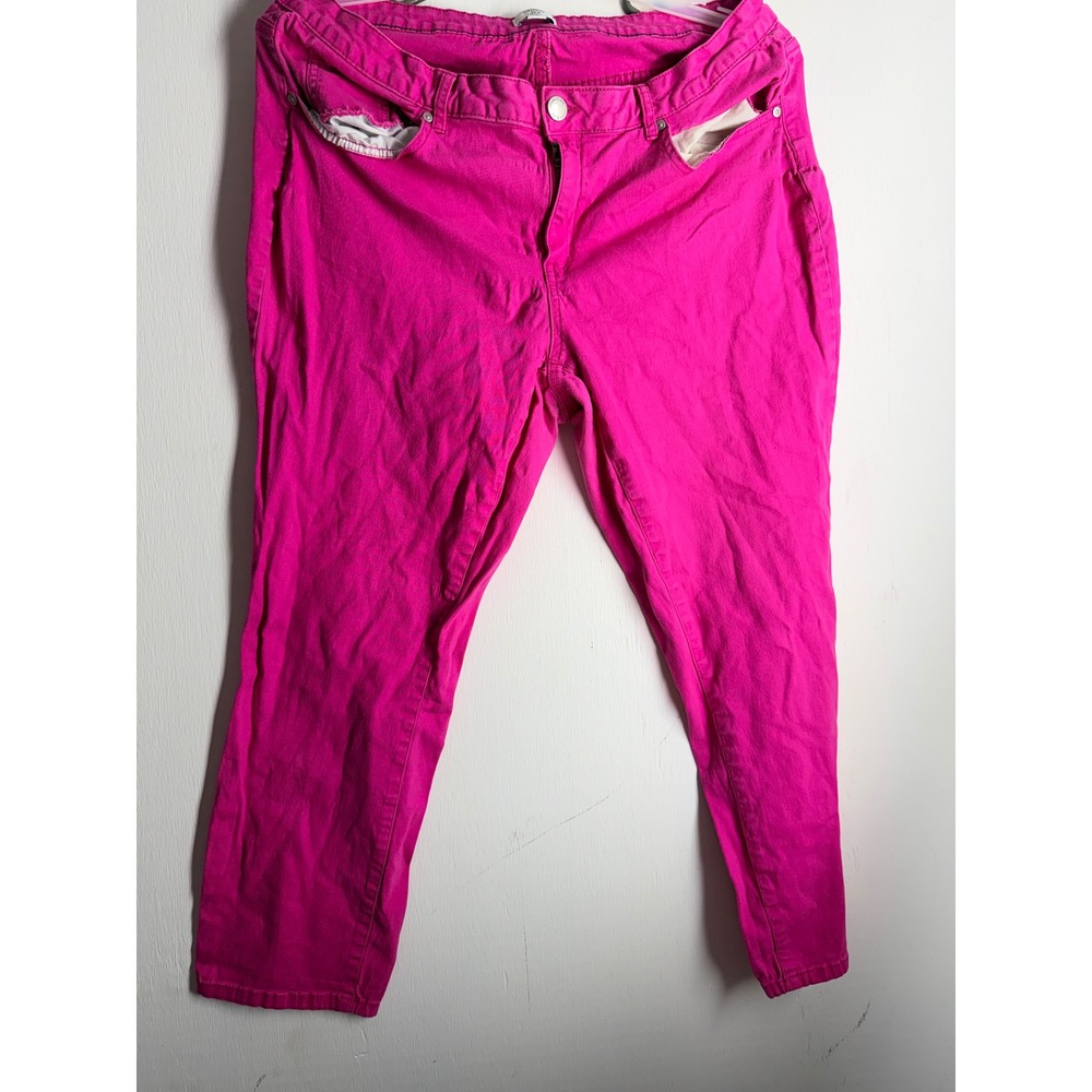 Crown & Ivy Curvy Fit Hot Pink Skinny Pants Womens 18W Stretch Ankle Trousers